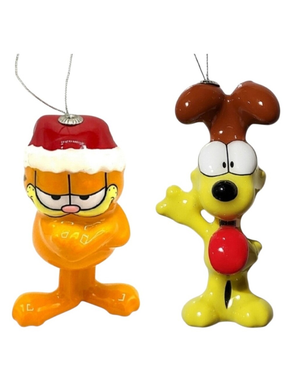 Garfield Christmas Ornament Holding A Candy Cane Wearing   A Santa Hat & Blue Sc